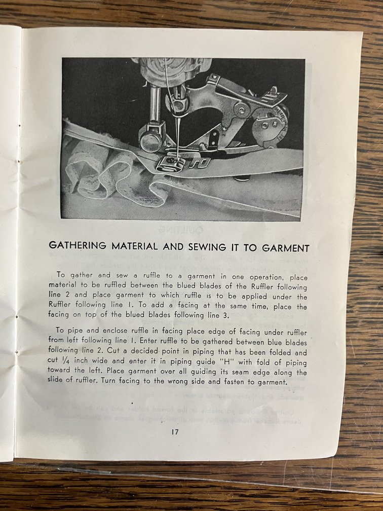 Gathering material and sewing it to garment